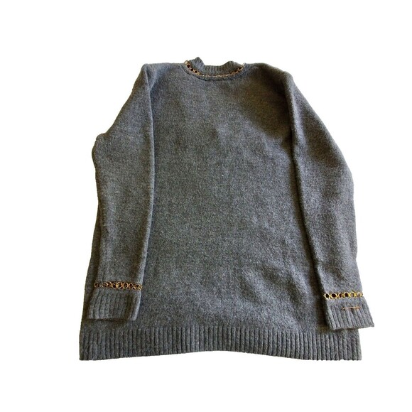 Zara women's sweater, V neck, Gray, Small, with Brass trim, neck & Cuffs - Picture 9 of 13